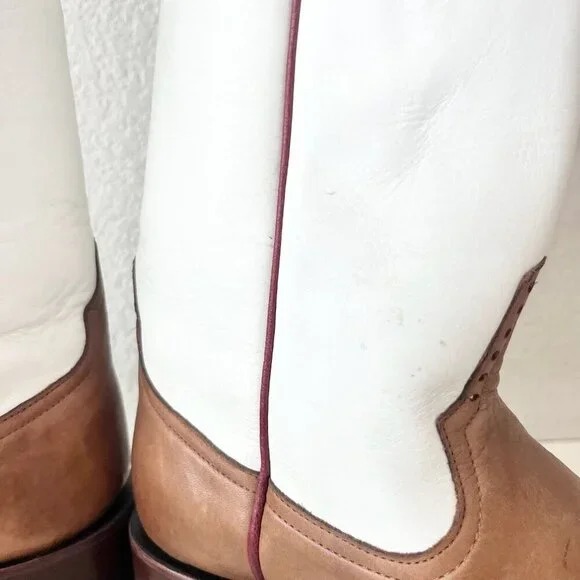 Rod Patrick Womens Knee High Cowboy Boots 11AA Brown White Cowgirl Western Tall - Picture 10 of 14